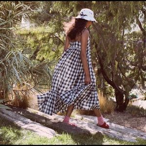THE GREAT. Gingham Flowy Maxi Dress